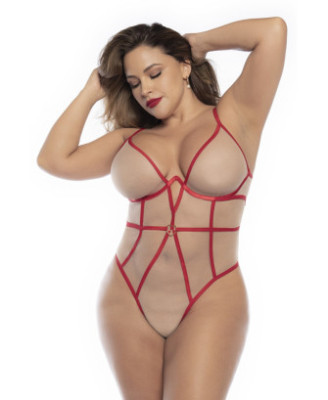 Body String, grande taille, chair et rouge 